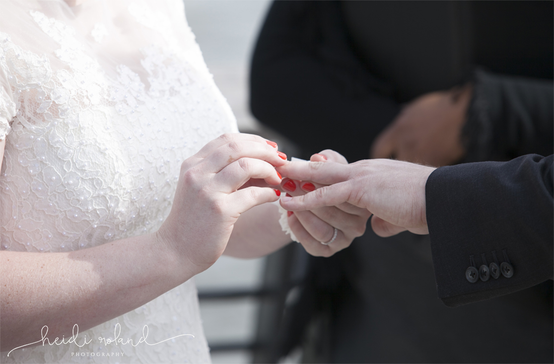 Intimate race street pier wedding, vows, wedding rings, red wedding nails