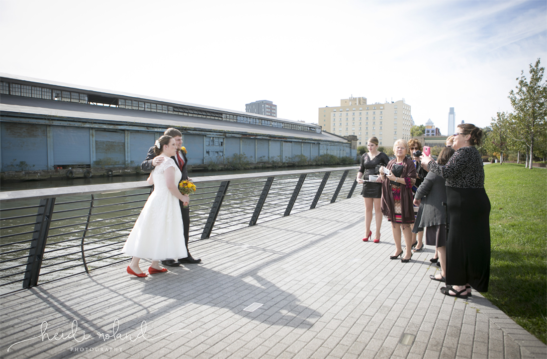Intimate race street pier wedding, couples photos, wedding guests 