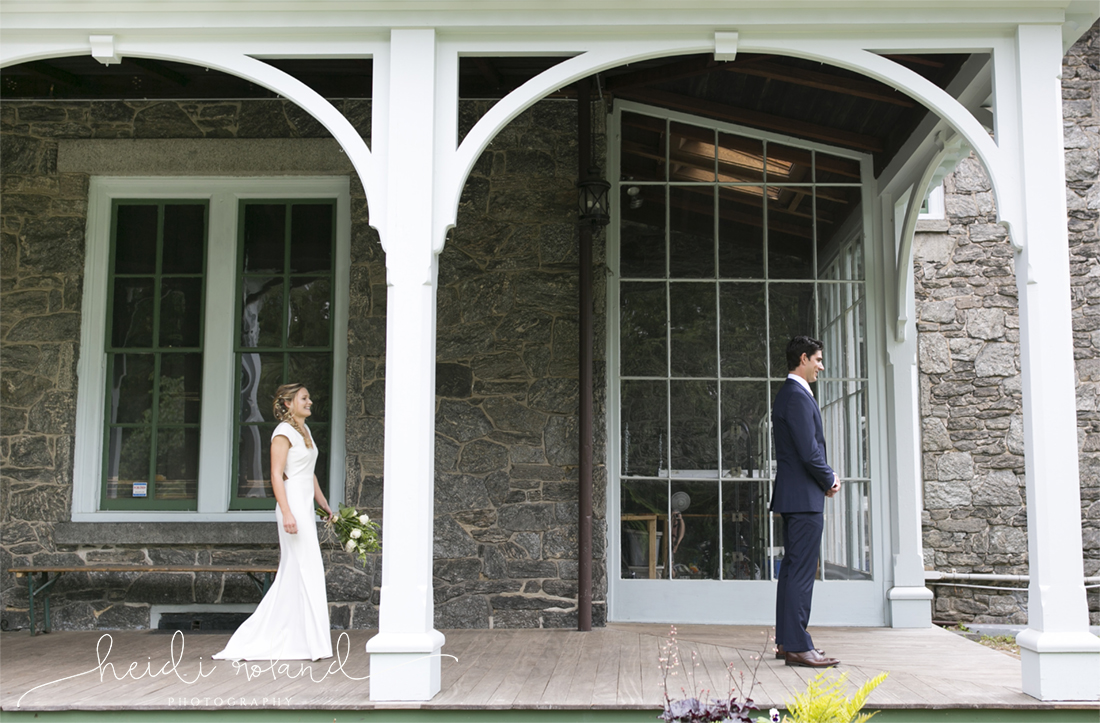 awbury arboretum wedding, bride and groom first look
