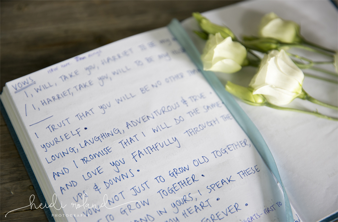awbury arboretum wedding, wedding vows book and flowers