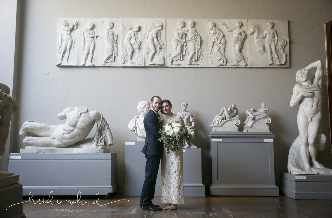 Heidi Roland Photography, couple portraits in art museum, PAFA Wedding venue