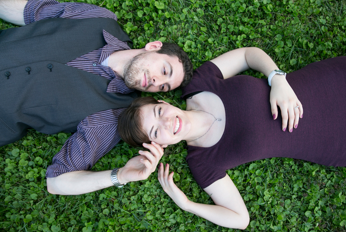 franklin institute engagement, Center city Philadelphia couples portrait in grass