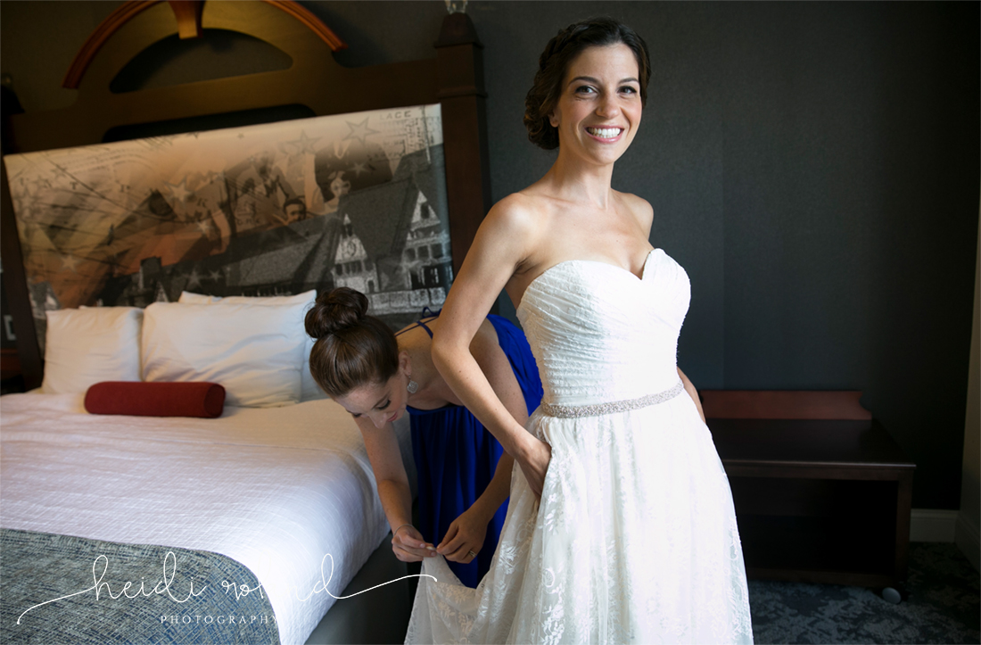 chestnut hill hotel, bride getting into dress