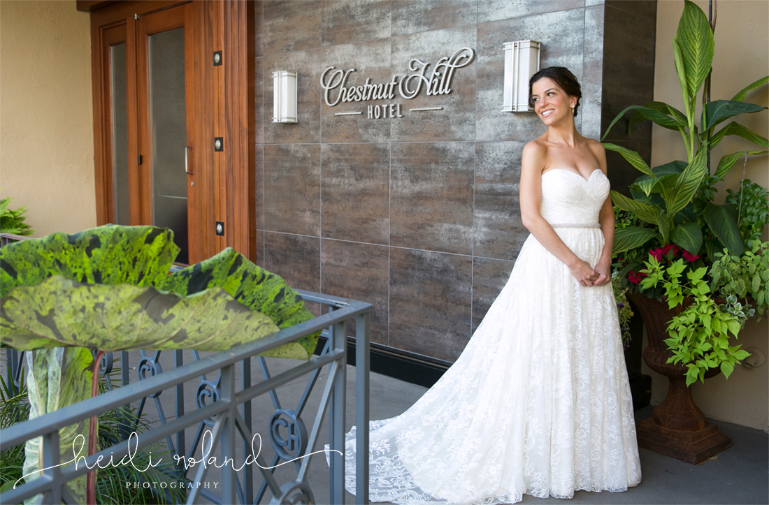 Chestnut Hill Hotel, bridal portrait, updo, strapless dress