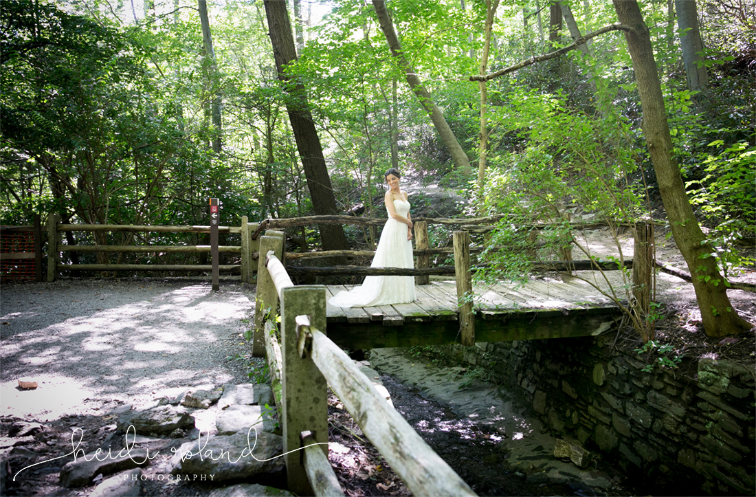 Valley Green Inn Wedding, bride in wissahickon valley park woods PA