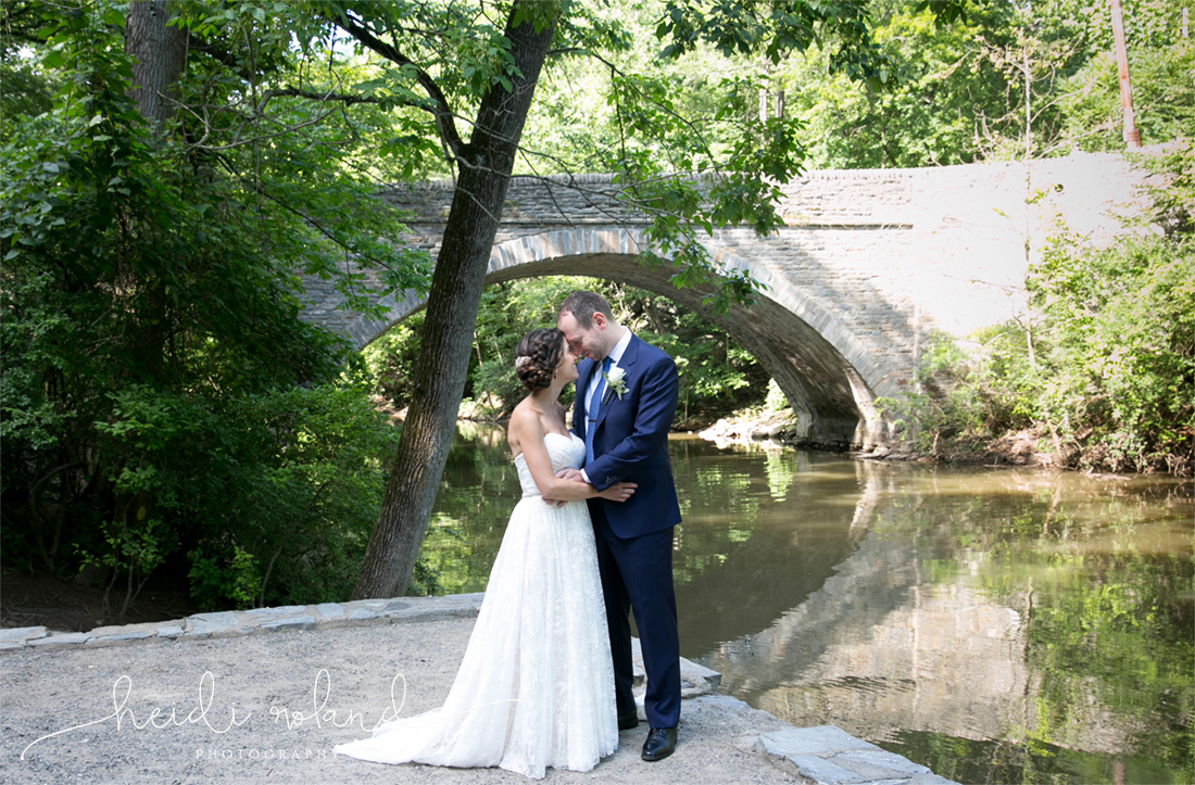 Valley Green Inn Wedding, bride and groom portraits under the bridge by the river
