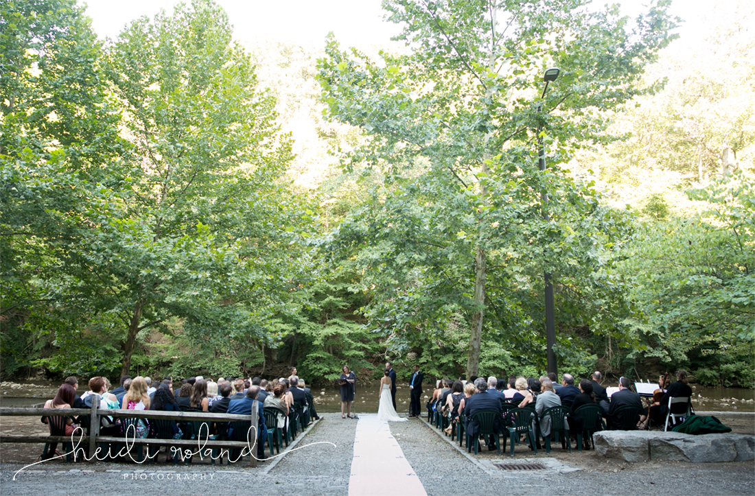Valley Green Inn Wedding, wide shot outside ceremony by river wissahickon valley park Philadelphia PA