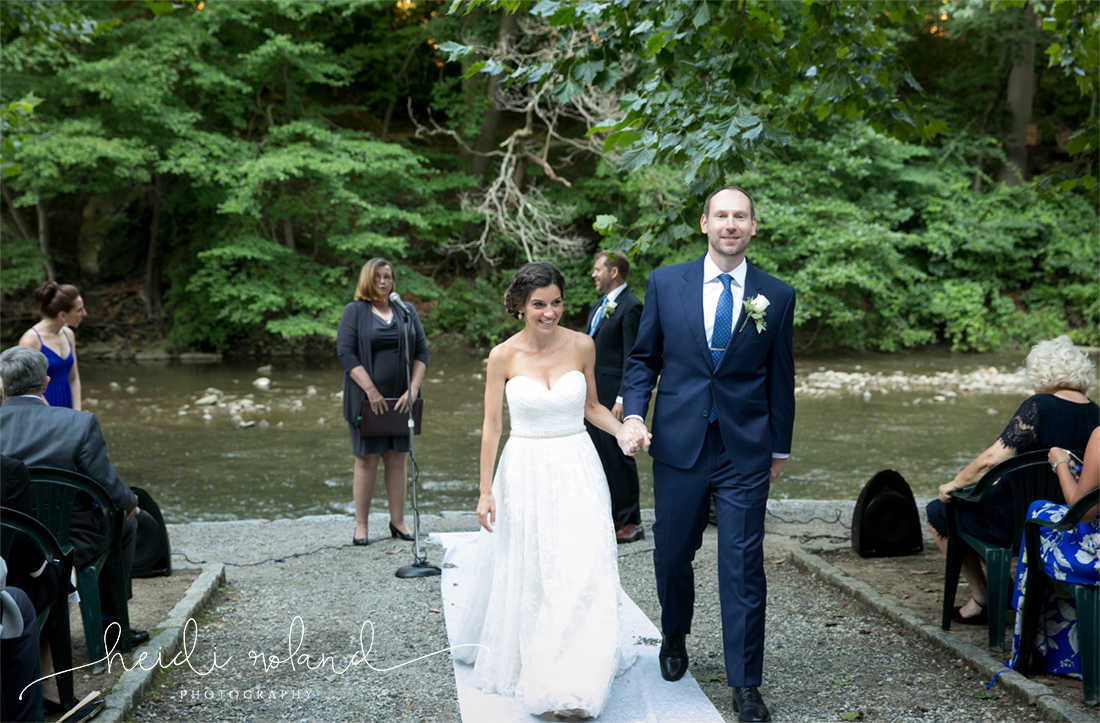 Valley Green Inn Wedding, just married outside ceremony by river wissahickon valley park Philadelphia PA