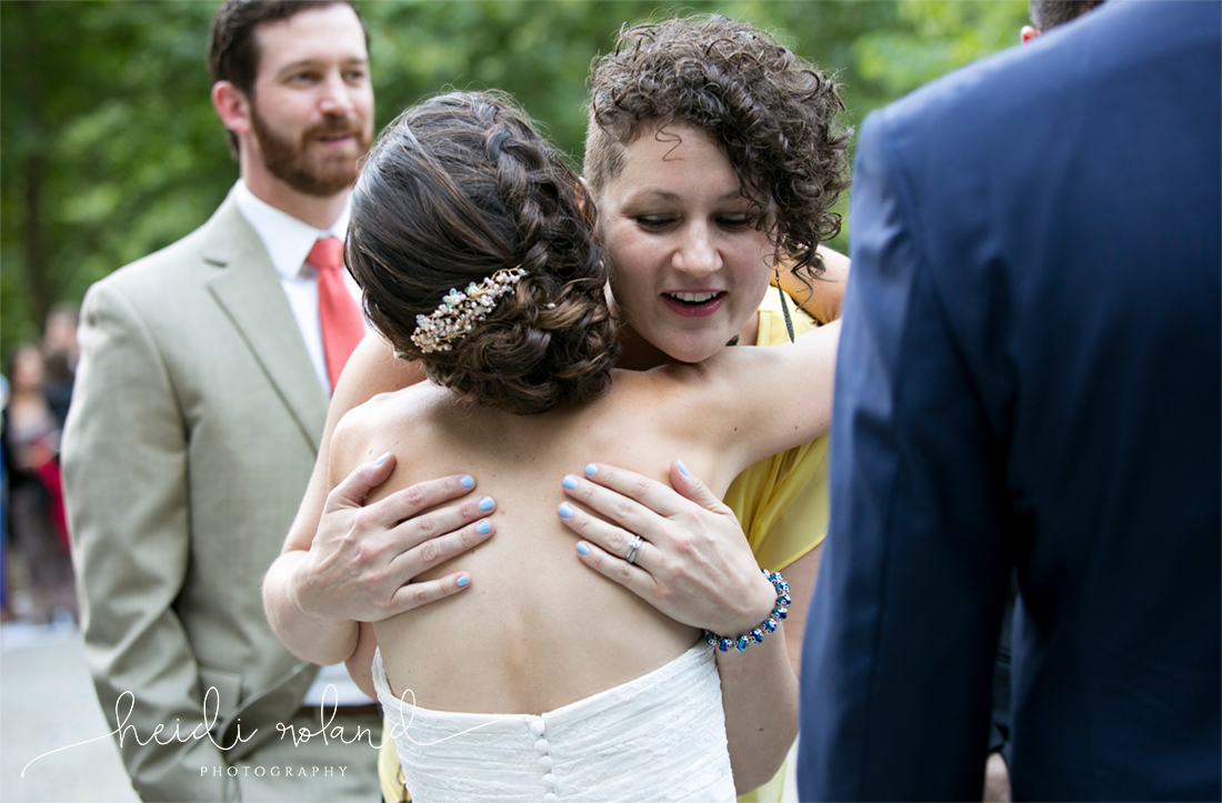 Valley Green Inn Wedding, receiving line, bride hugging guests, Philadelphia PA