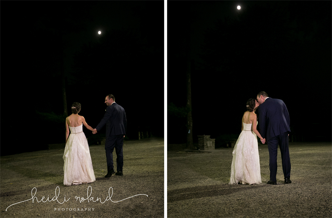 Valley Green Inn Wedding, night shot bride and groom and full moon