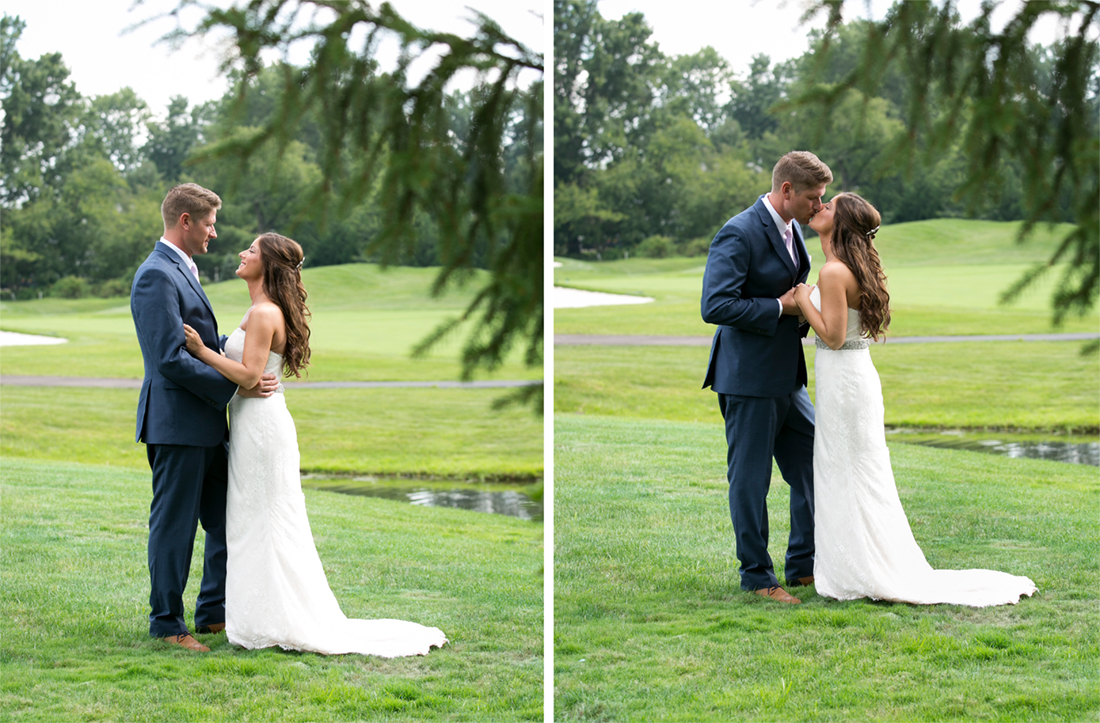 bride and groom kissing at Blue Bell Country Club wedding