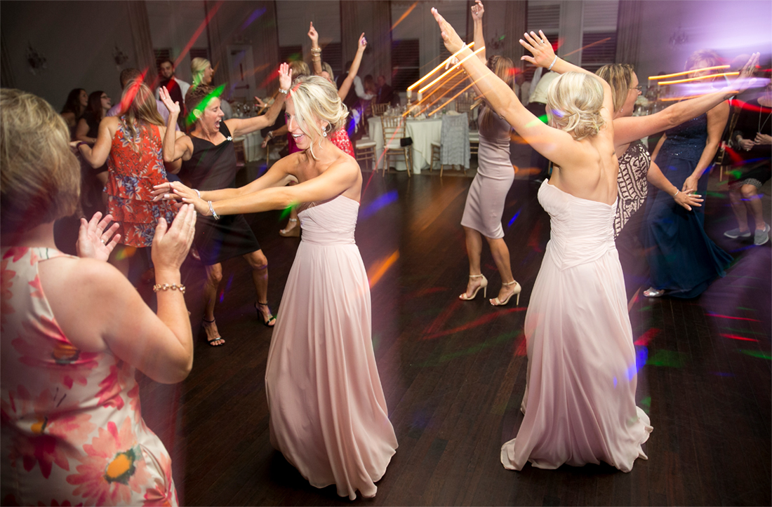 bridesmaids dancing on the dancefloor at Blue Bell Country Club wedding