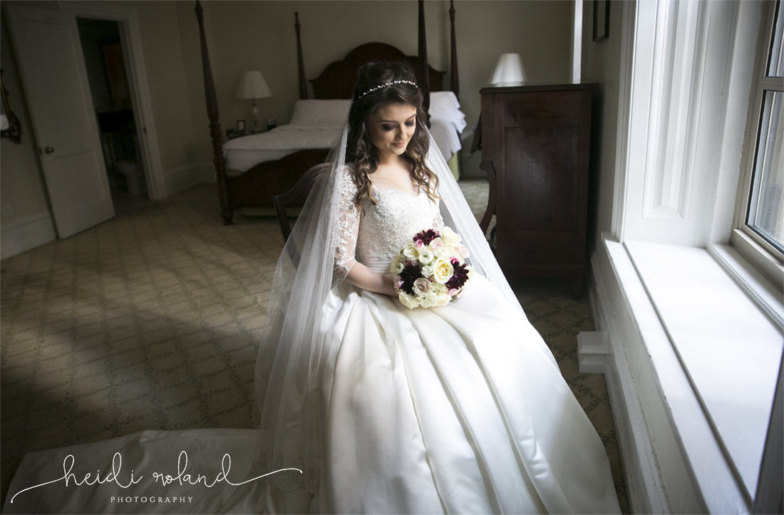 Racquet Club Of Philadelphia Wedding window lit bridal portrait