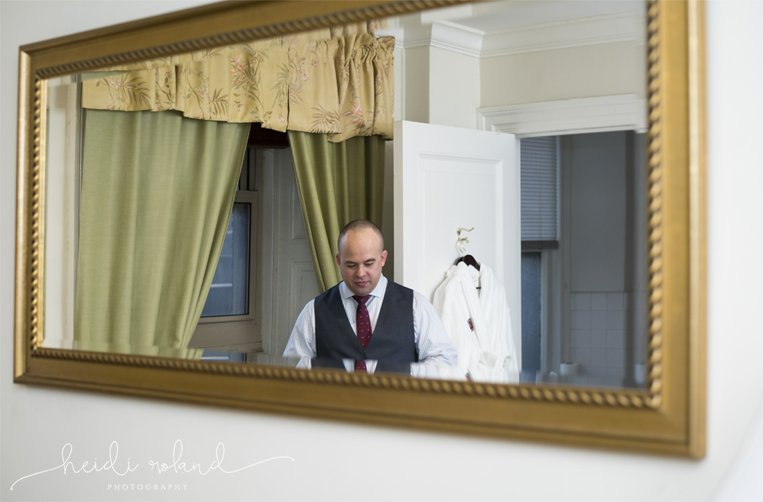 Racquet Club Of Philadelphia Wedding groom reflection in mirror