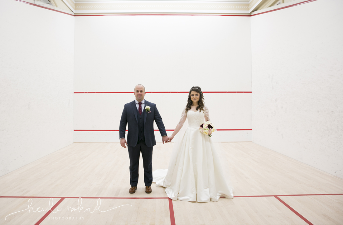 Racquet Club Of Philadelphia Wedding bride and groom on racquet court