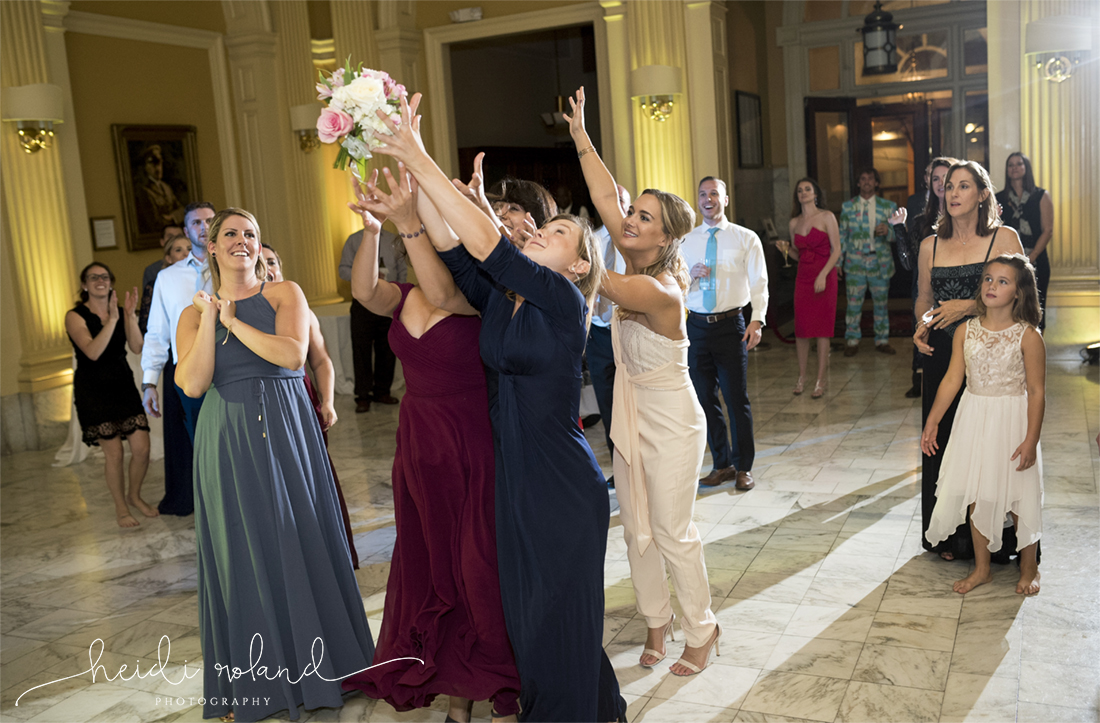 Racquet Club Of Philadelphia Wedding catching the bouquet at reception