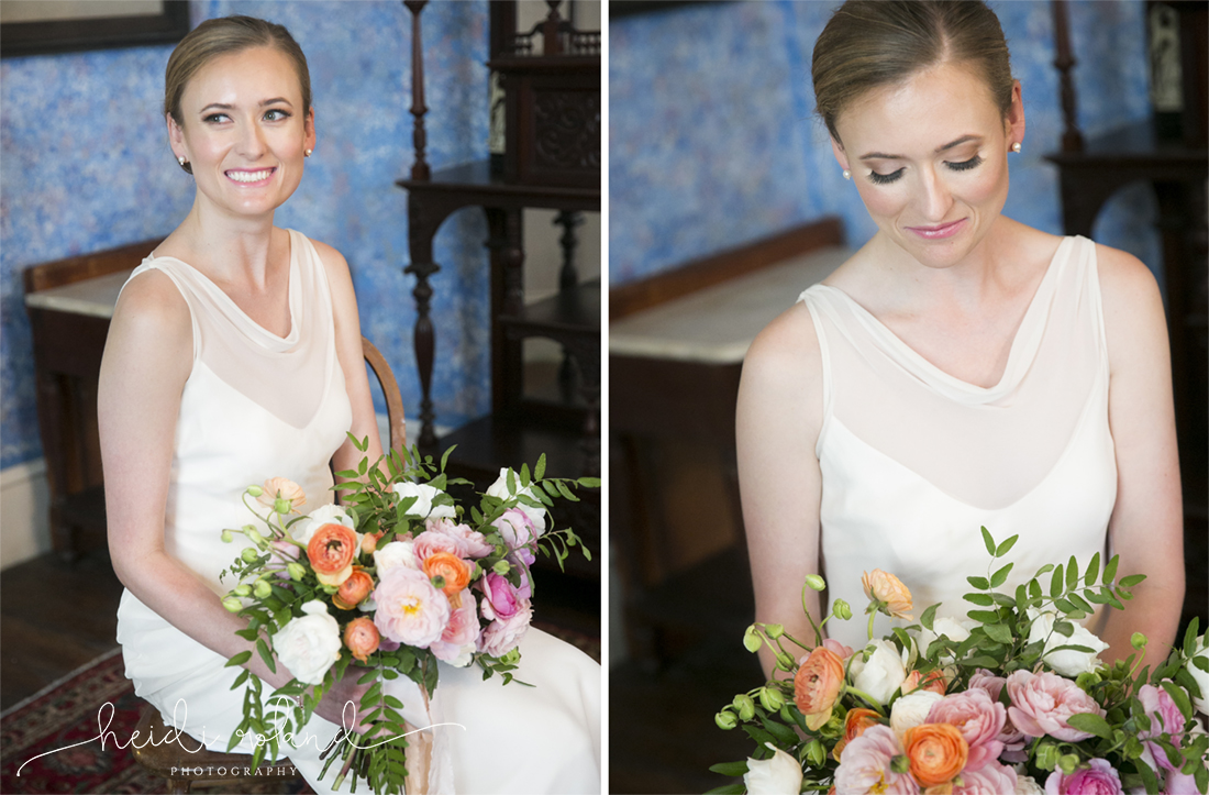Willow Creek Winery Wedding bridal portraits with cape may flower company bouquet and vintage dress 