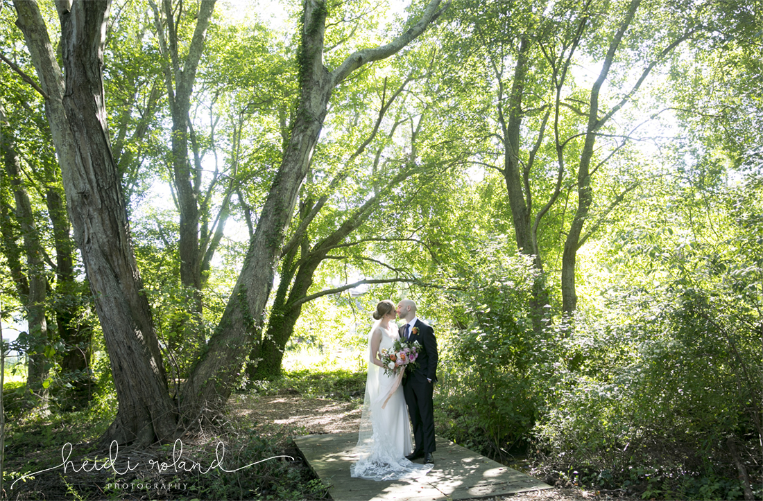 Willow Creek Winery Wedding, beach plum farm summer bride and groom portrait in the woods