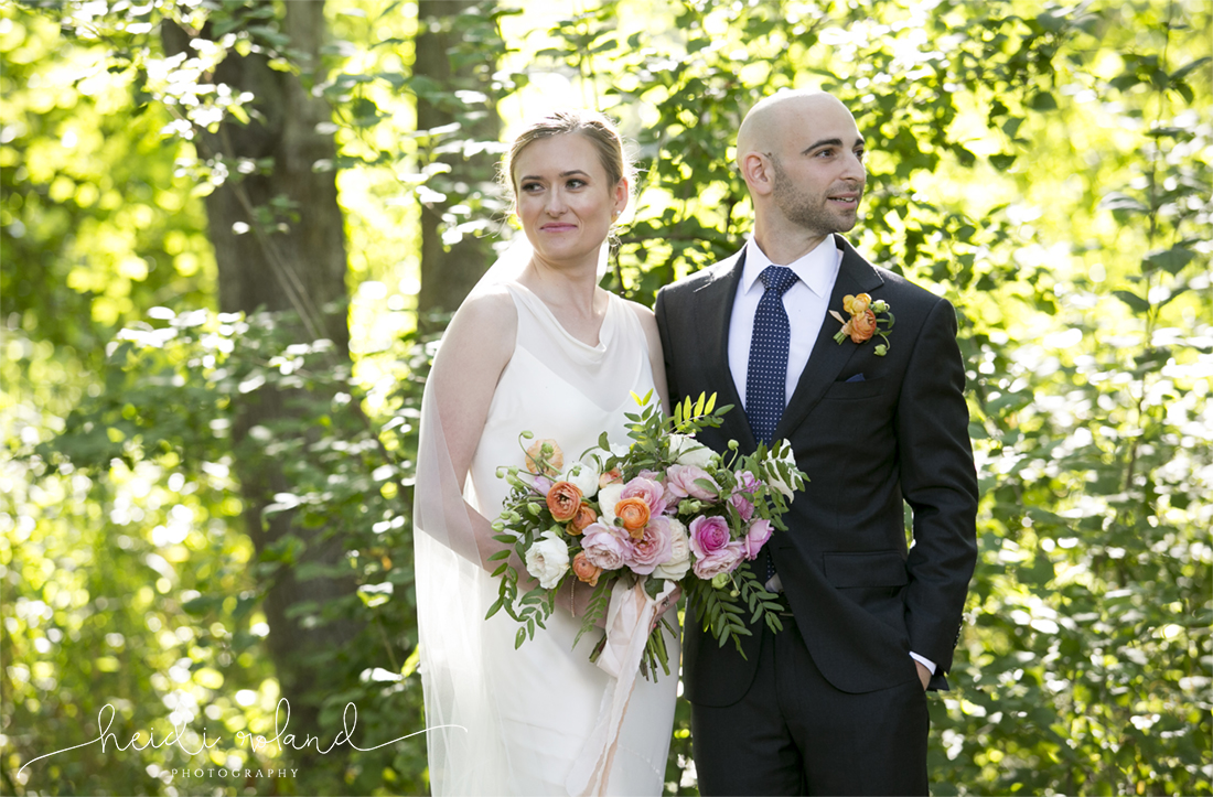 Willow Creek Winery Wedding, beach plum farm summer bride and groom portrait in the forrest