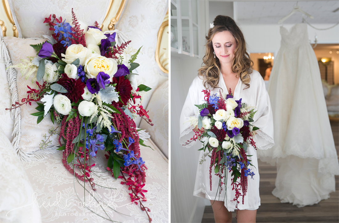 rustic barn wedding, Memorytown USA, Floral Boutique wedding bouquet, Bride in robe