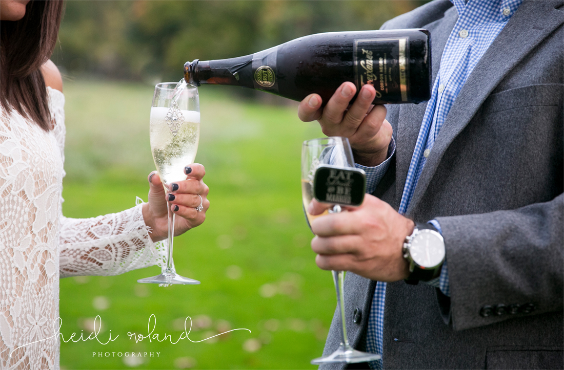 Oreland PA, North Hills Country Club Engagement Session, champagne toast