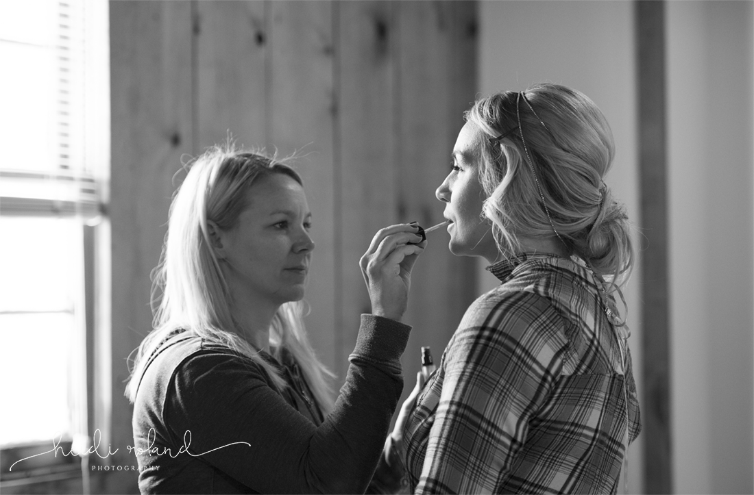 Heidi Roland Photography, Rustic Fall Wedding, bride getting makeup done
