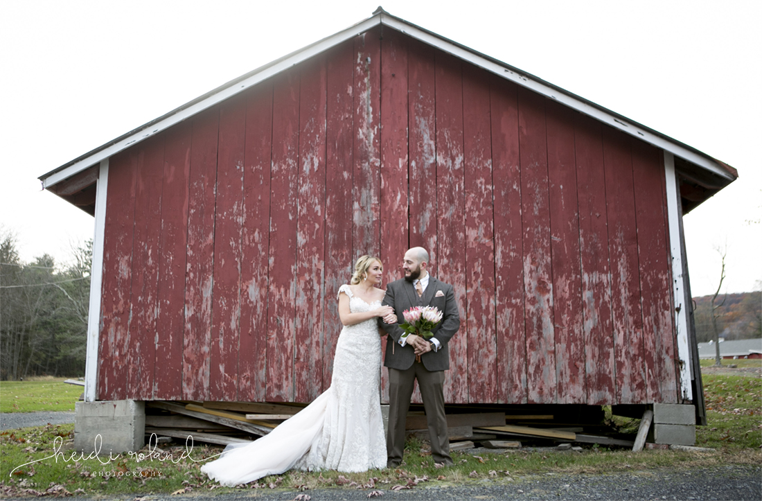 Heidi Roland Photography, Rustic Fall Wedding, red barn bride and groom 