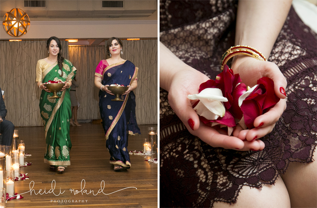 interfaith wedding Pomme, Hindu ceremony rose petals