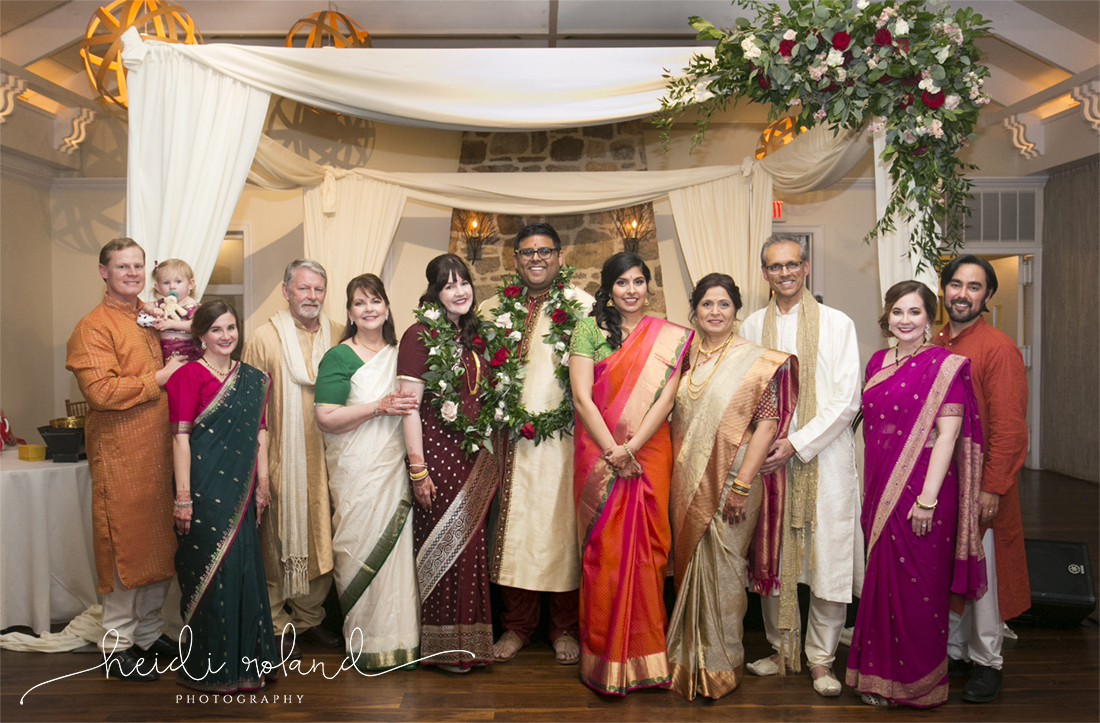 interfaith wedding Pomme, Hindu ceremony mandap family photo