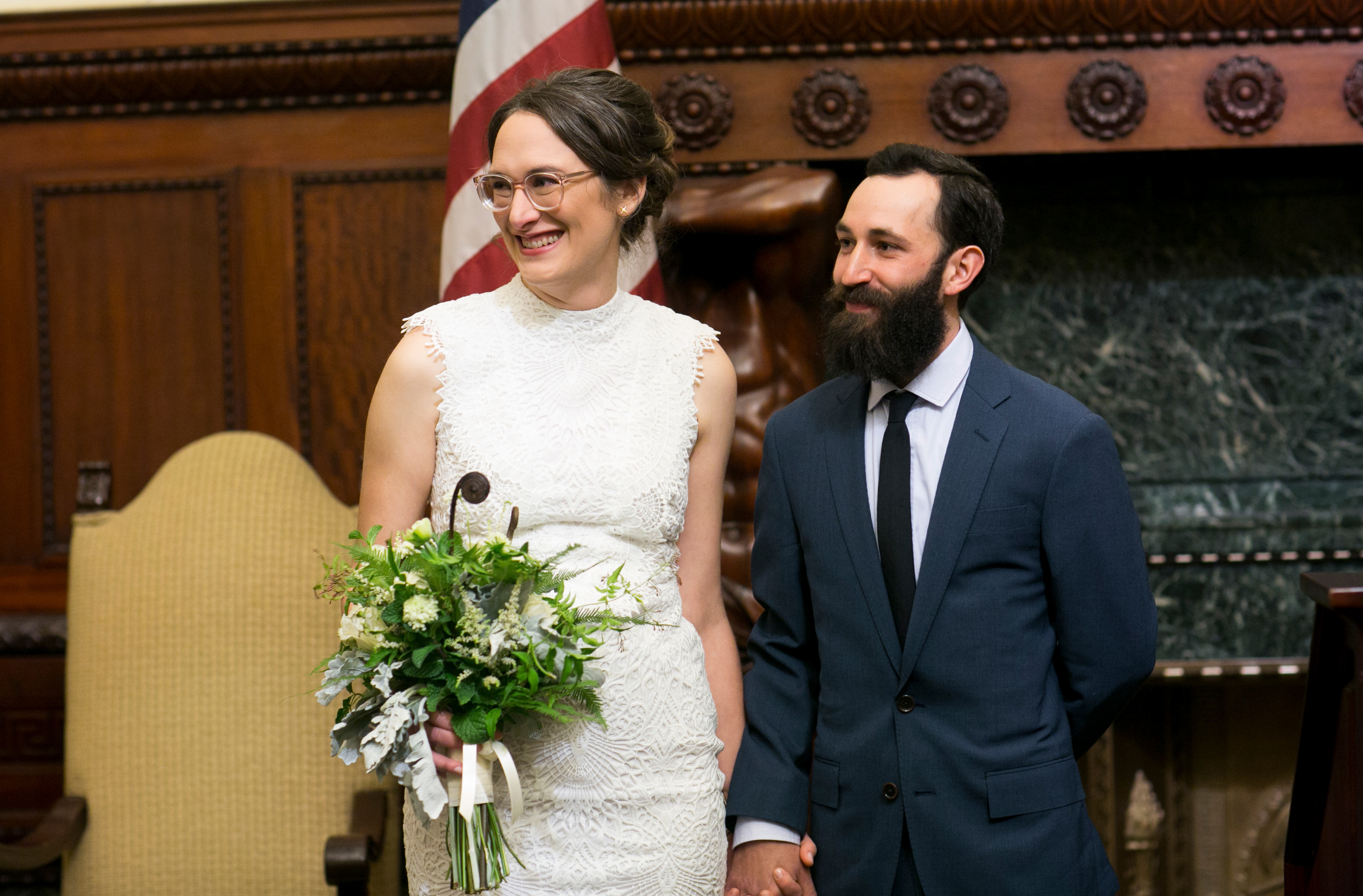Philadelphia City Hall Elopement, Mayors reception room, wedding ceremony, nicole miller bride
