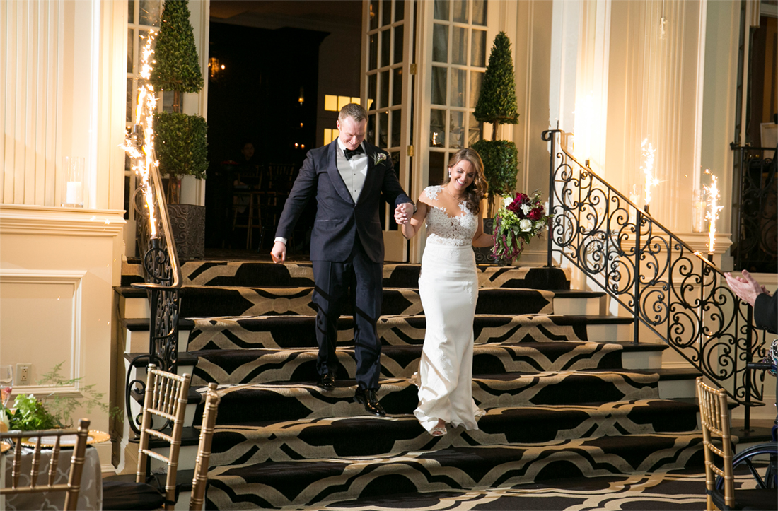 Cescaphe Ballroom Philadelphia wedding reception room, announced into reception, sparkles