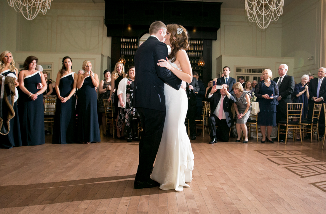 Cescaphe Ballroom Philadelphia wedding reception room, bride and groom first dance