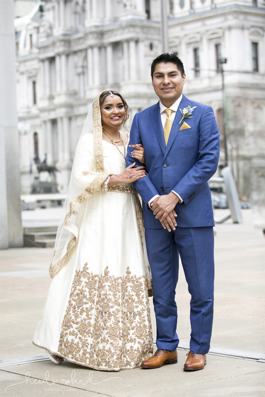 Philadelphia City Hall Indian interfaith Wedding, love park, love statue, bride and groom portait