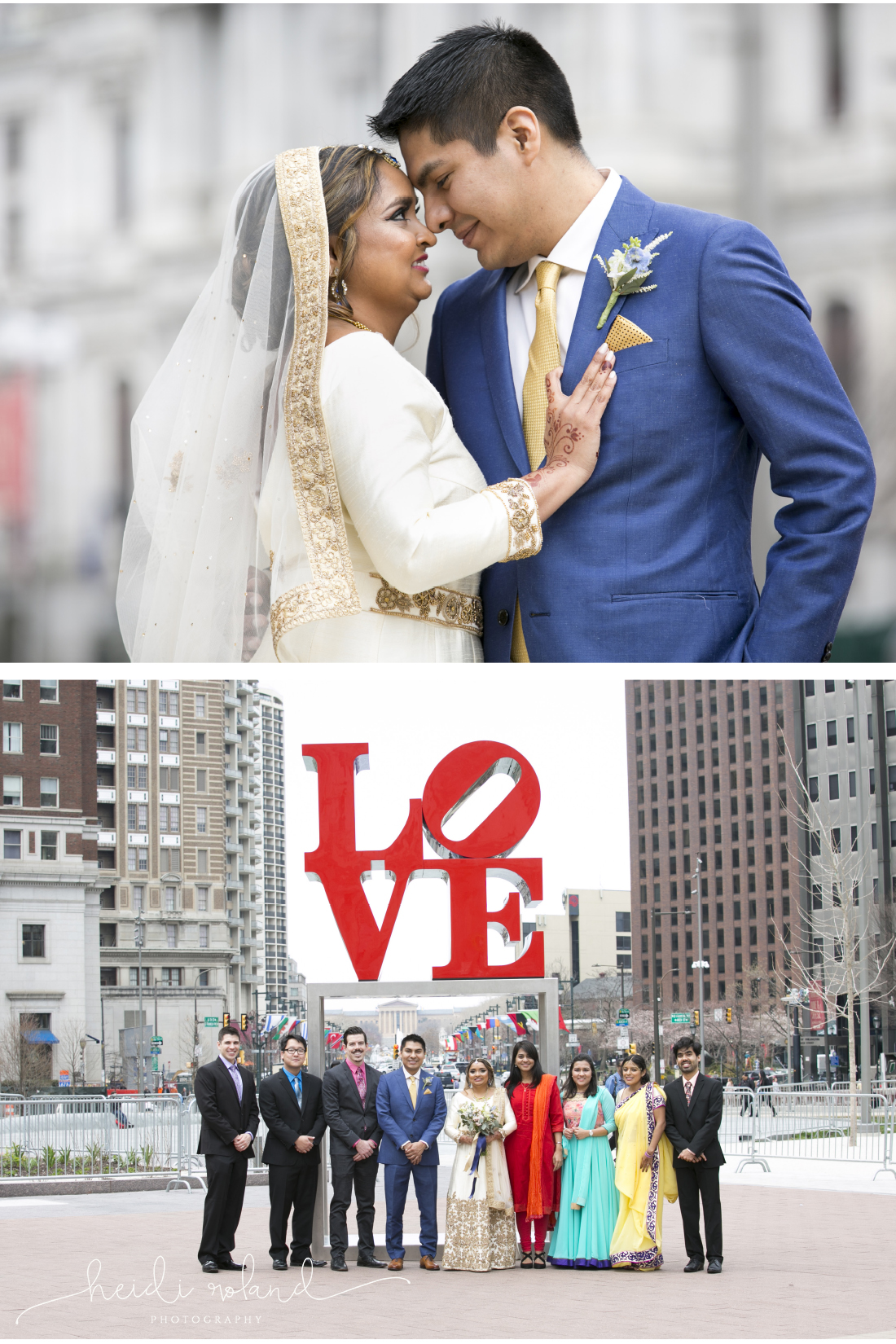 Philadelphia City Hall Indian interfaith Wedding, love park, love statue, bridal party