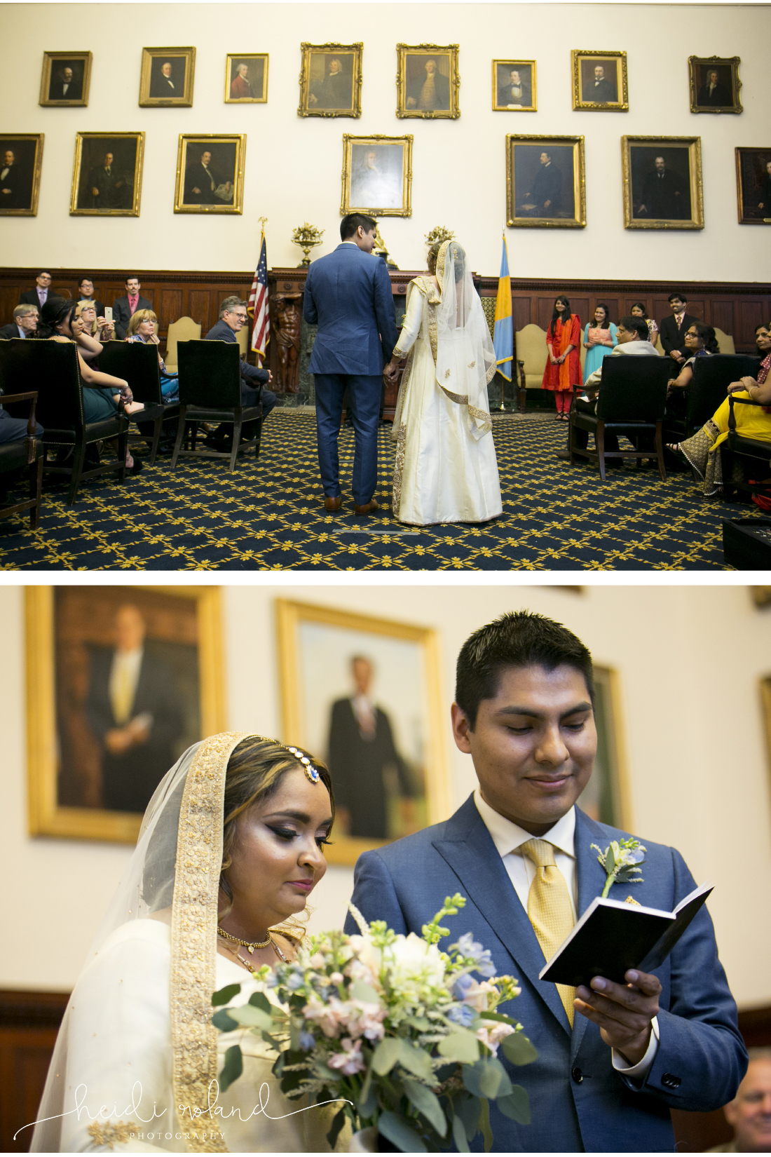 Philadelphia City Hall Indian interfaith Wedding, bride and groom portraits, mayor's reception room ceremony
