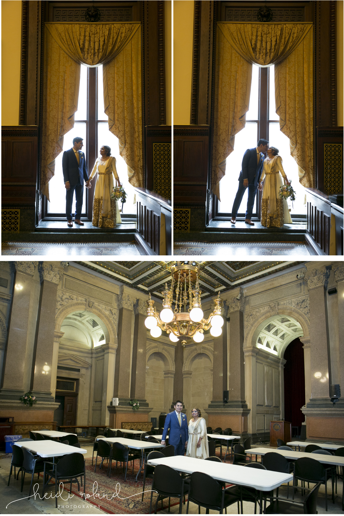 Philadelphia City Hall Indian interfaith Wedding, bride and groom portraits, mayor's reception room, conversation hall