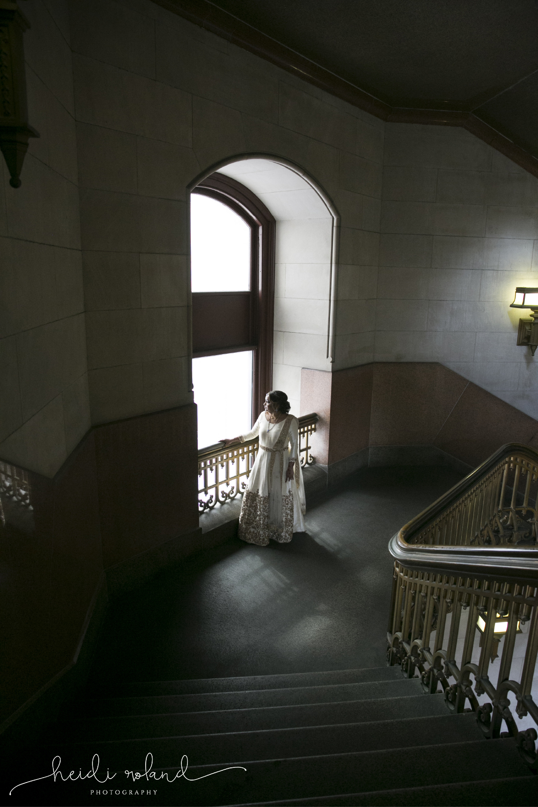 Philadelphia City Hall Indian interfaith Wedding, bridal portraits, grand staircase 