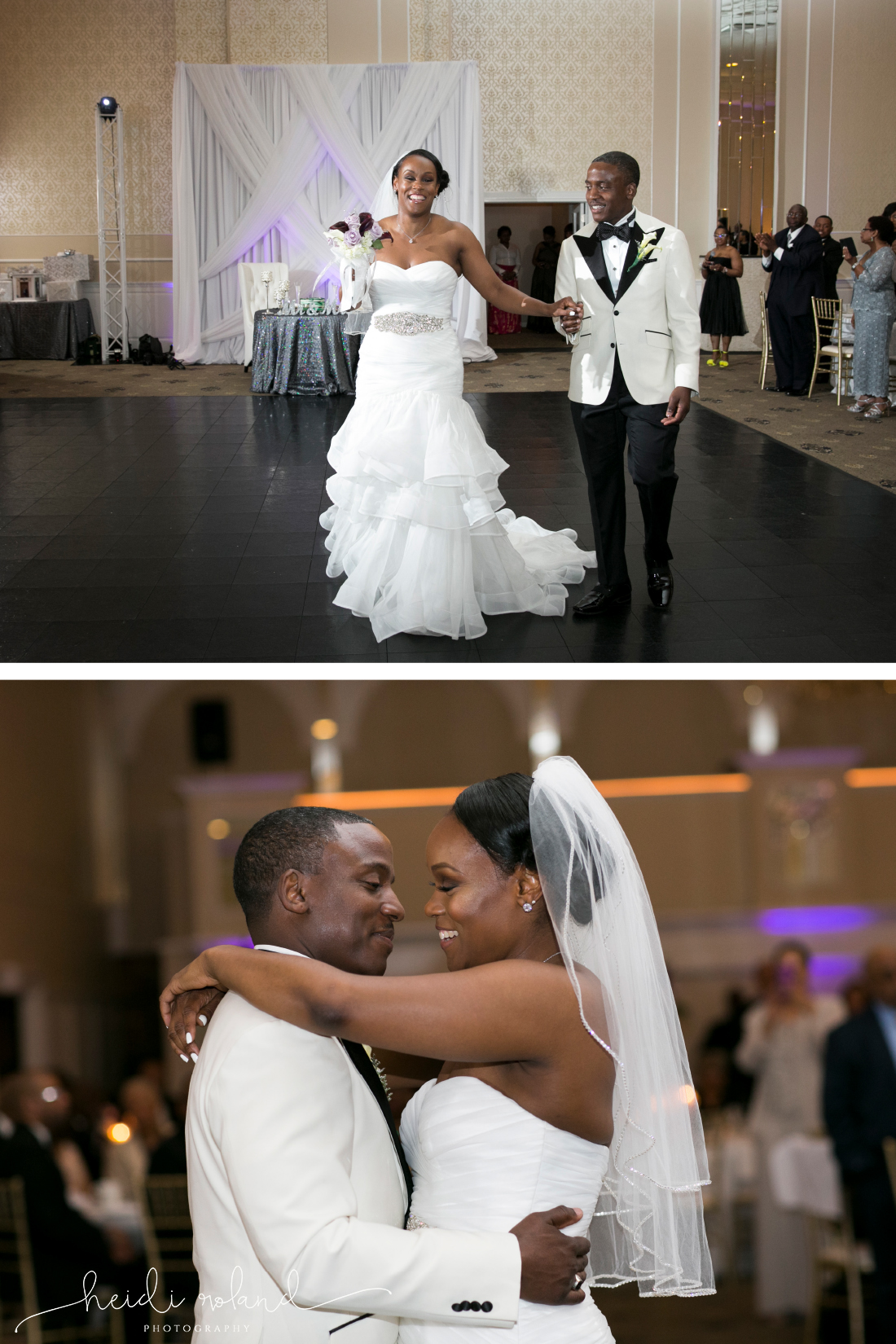 bride groom announced into ballroom reception and first dance