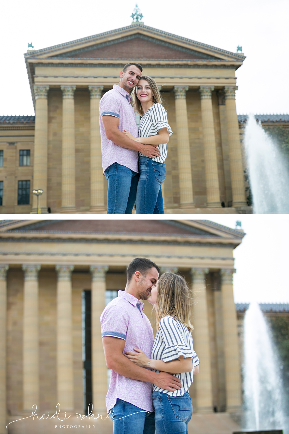 Engagement Session Philadelphia Museum of Art, strips and jeans