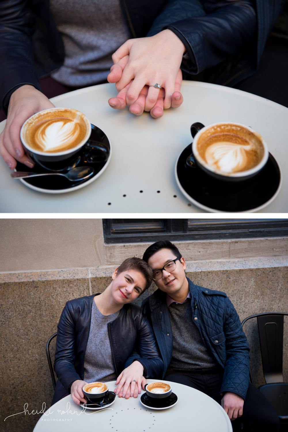 Rival Bros coffee bar engagement session with cappuccinos 