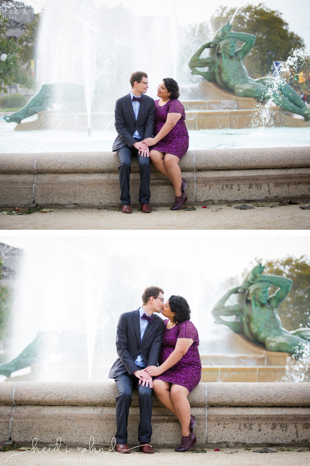 bride and groom at Swann Memorial Fountain logan square Philadelphia 