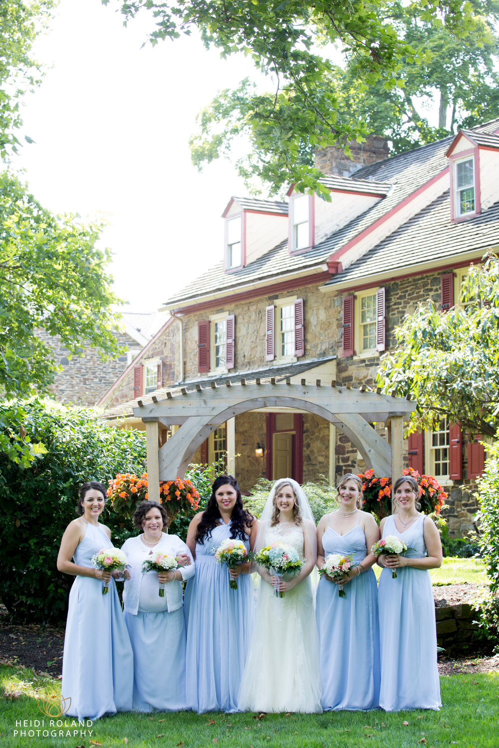 bridesmaids in baby blue at Joseph Ambler Inn 