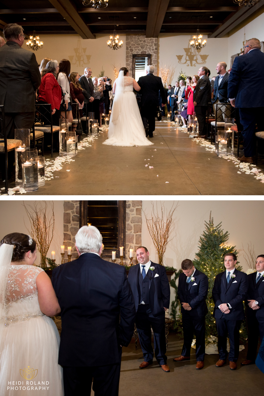 Bride walking down the aisle with her dad at The Inn at Leola Village Wedding