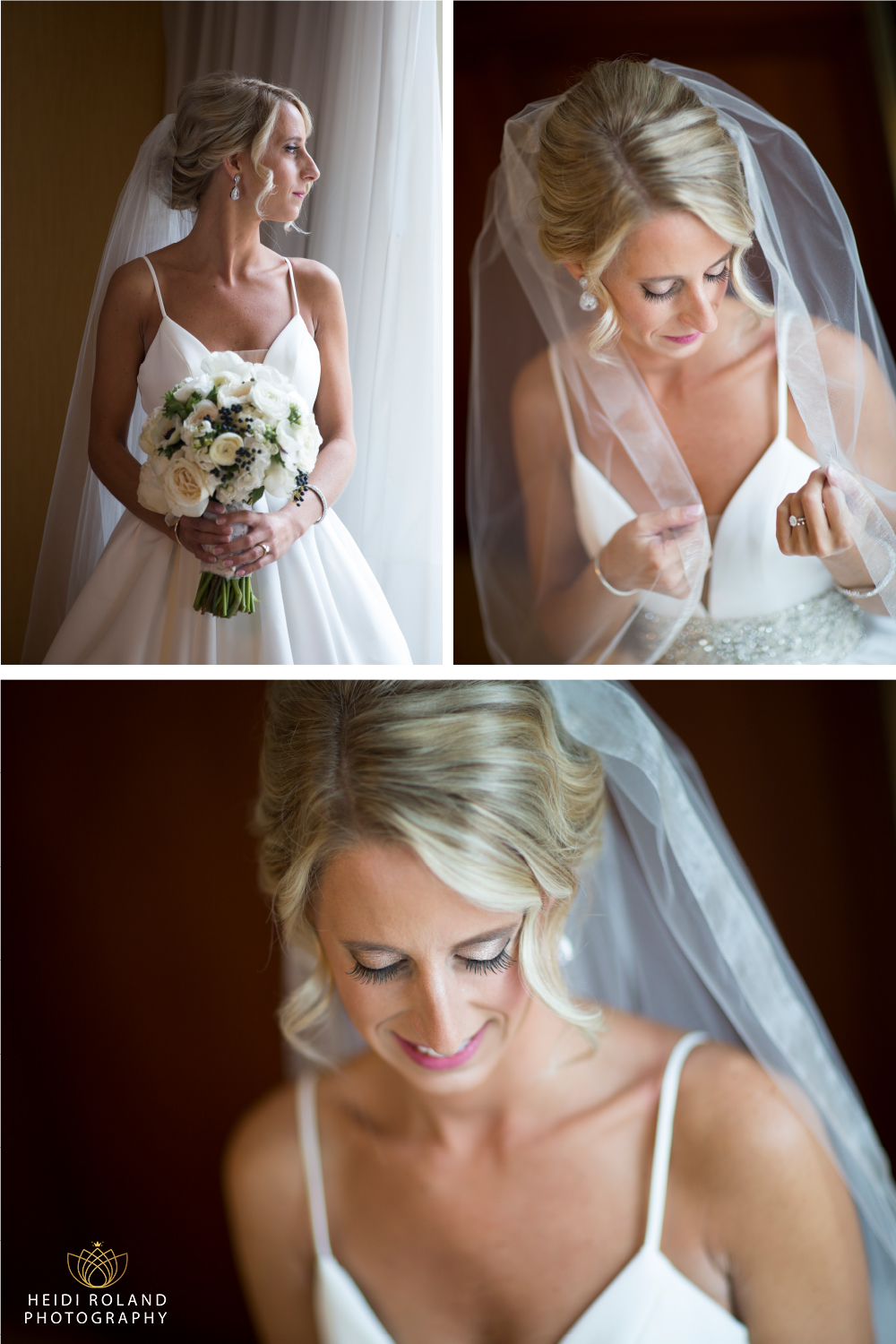 bride in Justin Alexander Dress and Robertsons Bridal bouquet