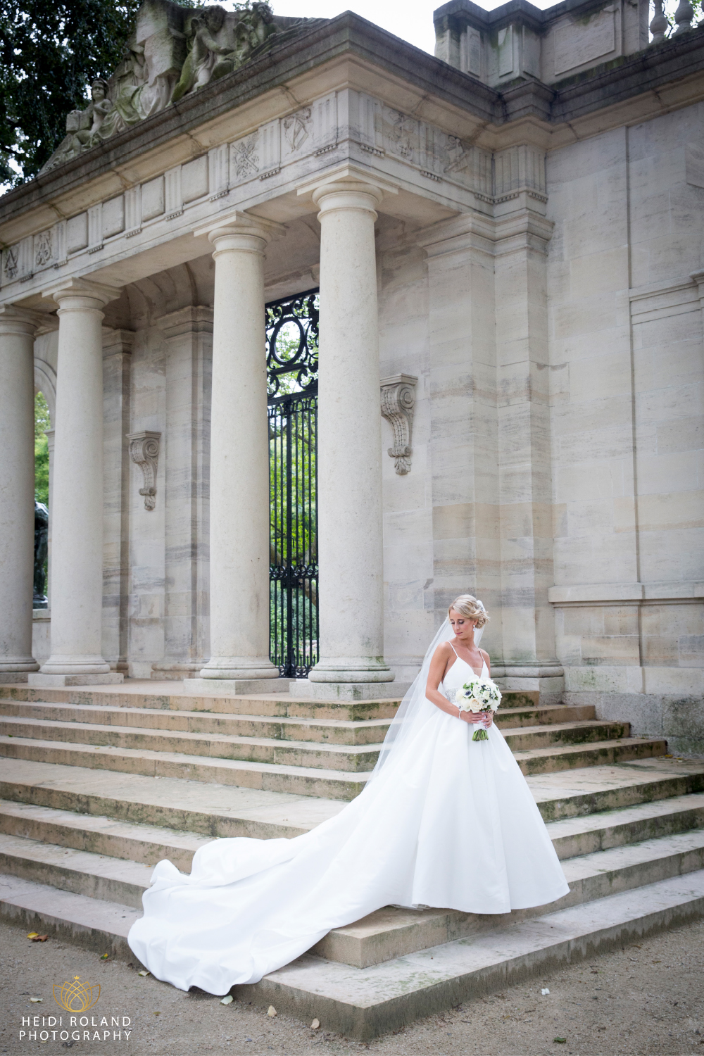 Wedding photos of bride at Rodin Museum Phila PA
