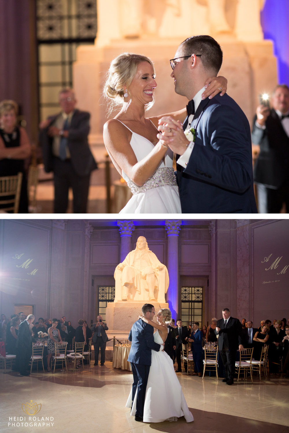 Wedding Reception at The Franklin Institute bride and groom first dance