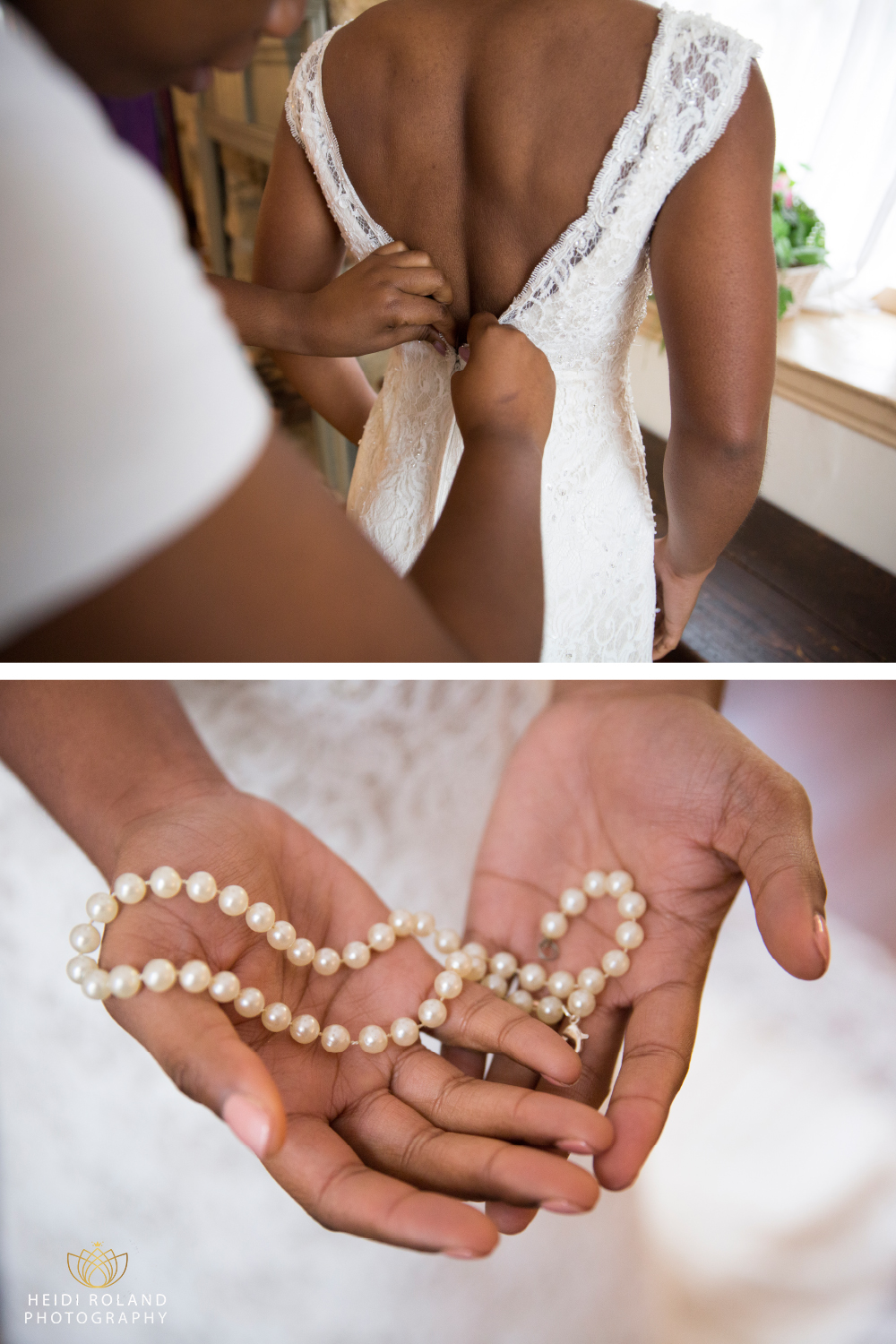 Bride getting ready dress and pearls The Washington at Historic Yellow Springs Wedding
