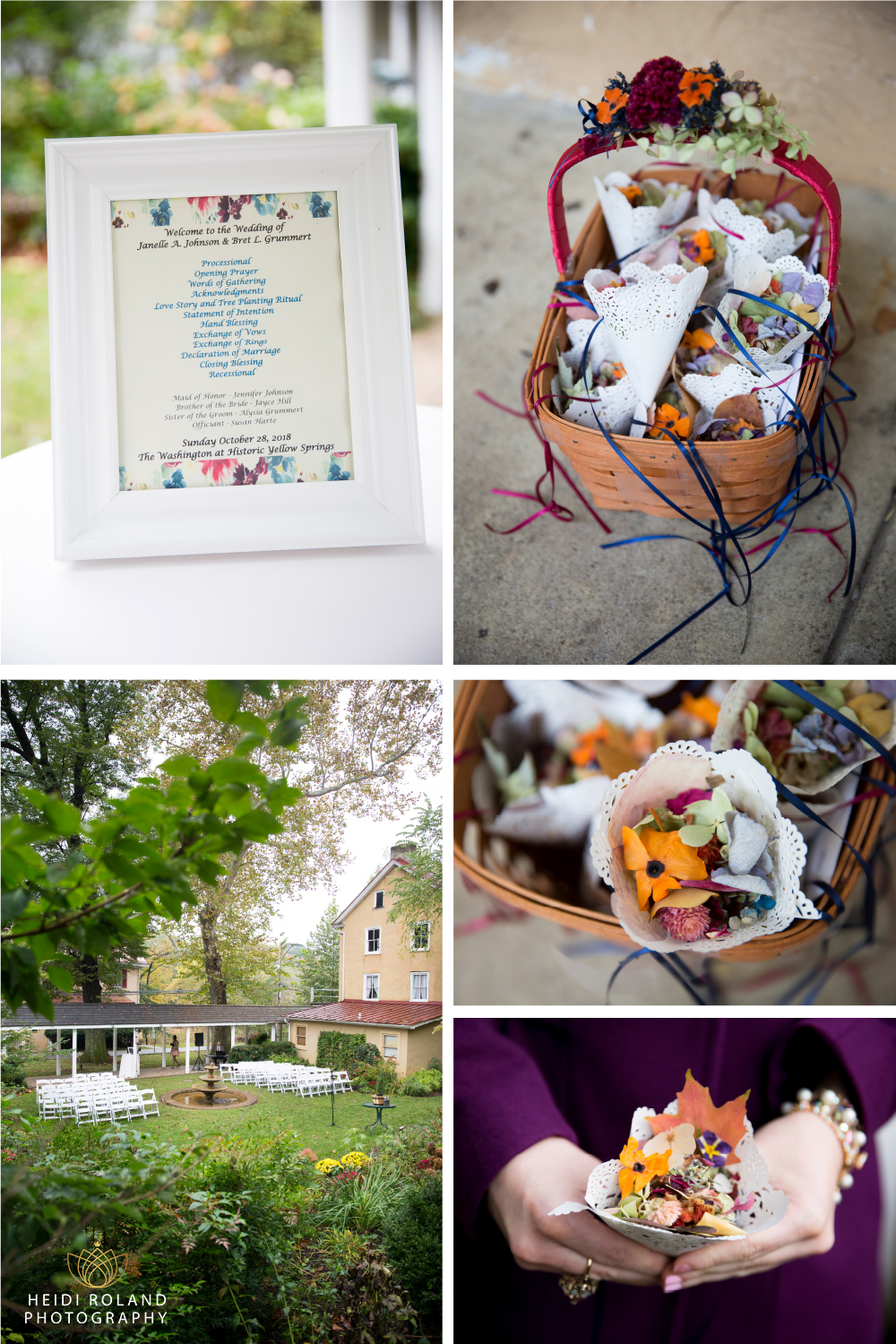 DIY ceremony flowers at The Washington at Historic Yellow Springs Wedding
