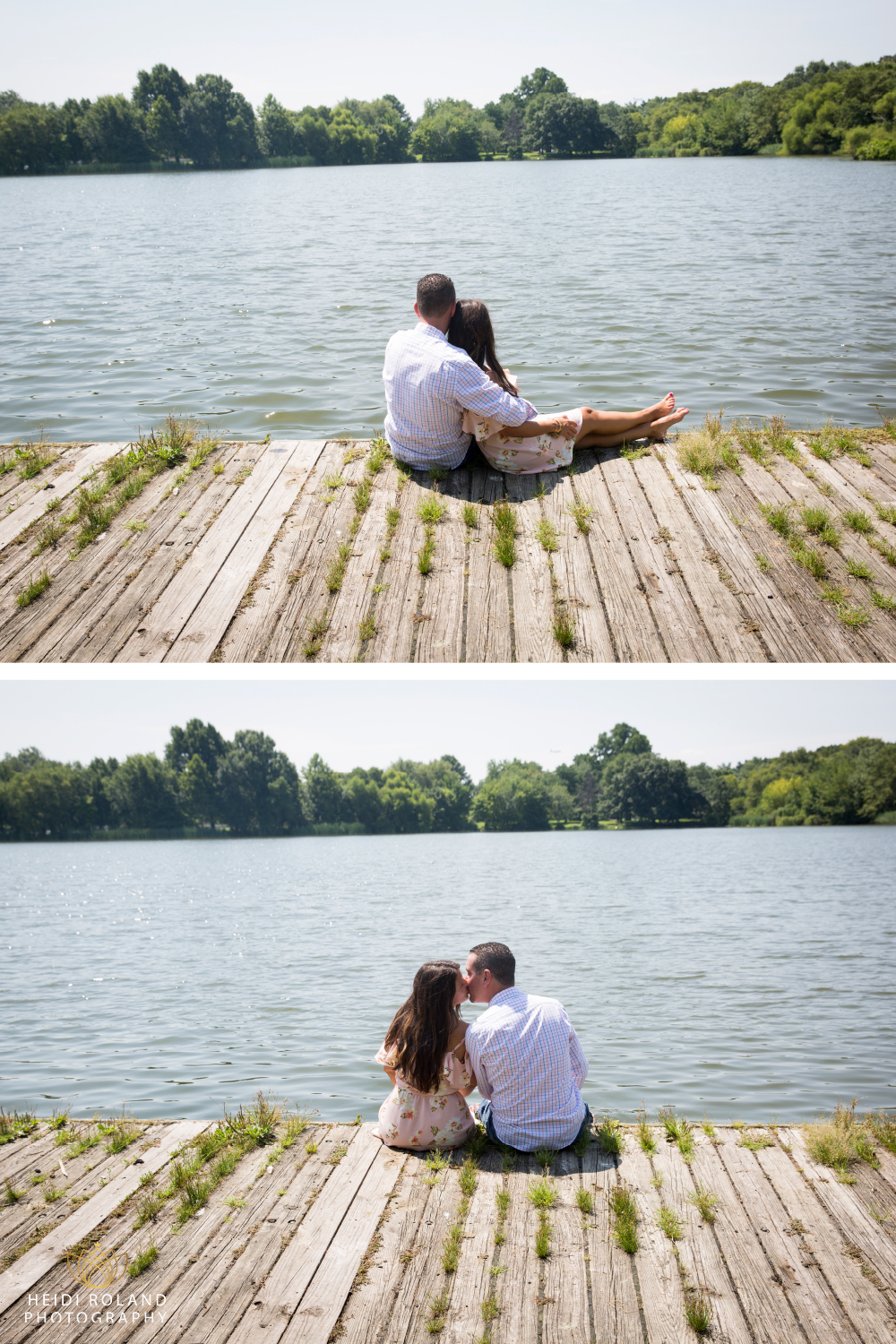 Engagement photos on dock at Philadelphia park