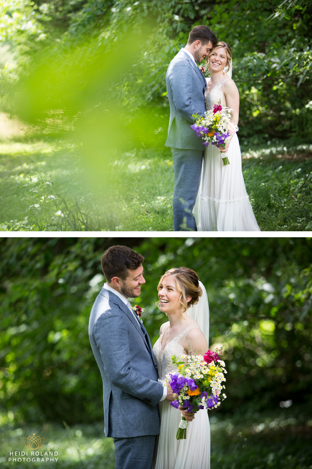 bride and groom in Awbury Arboretum meadow